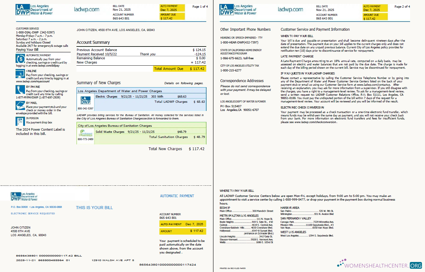 download USA LA DWP utility bill template in Word and PDF formats, 4 pages, version 2, 1 2 pages PDF template
